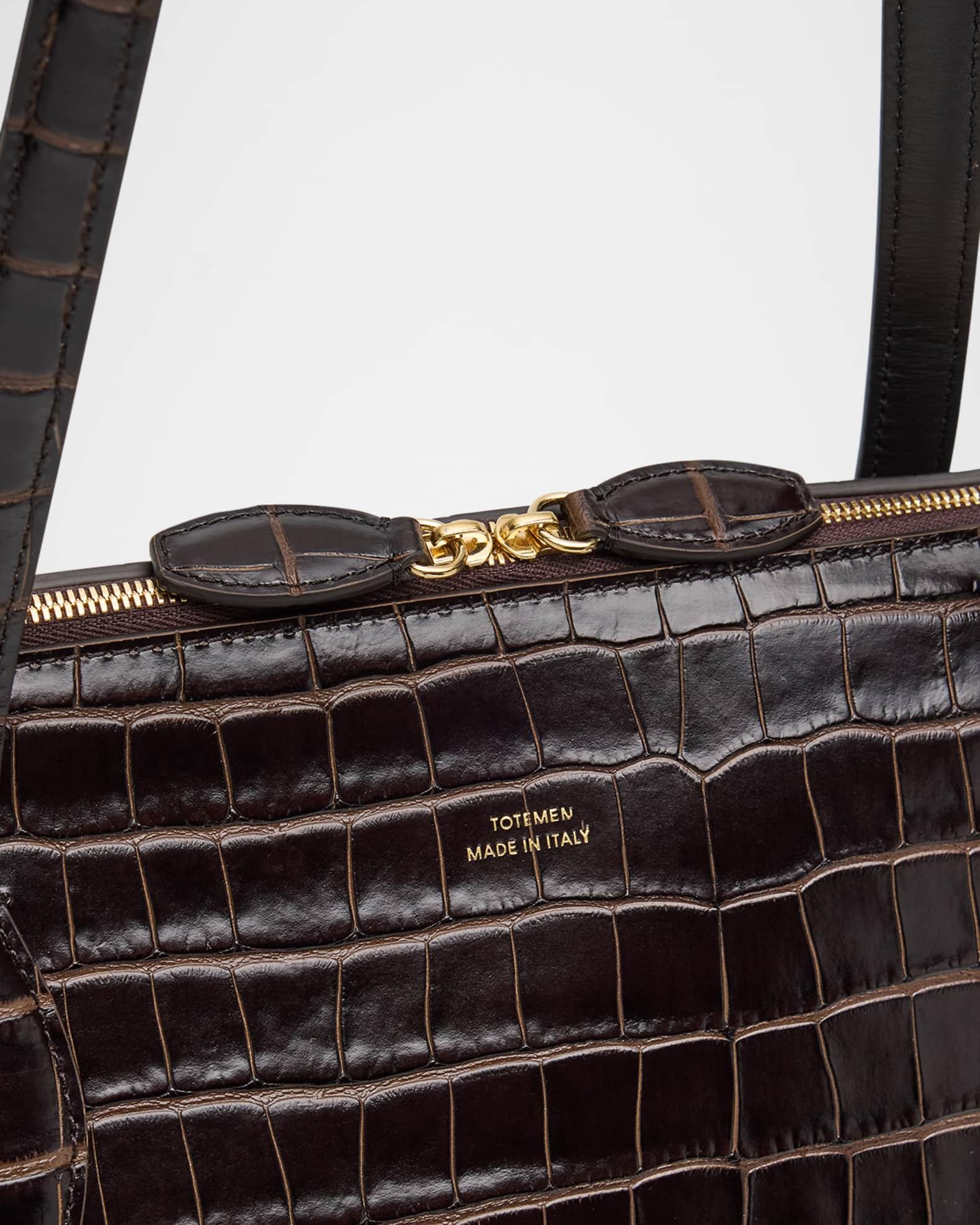 Curved Croc-Embossed Leather Day Tote Bag Product Image