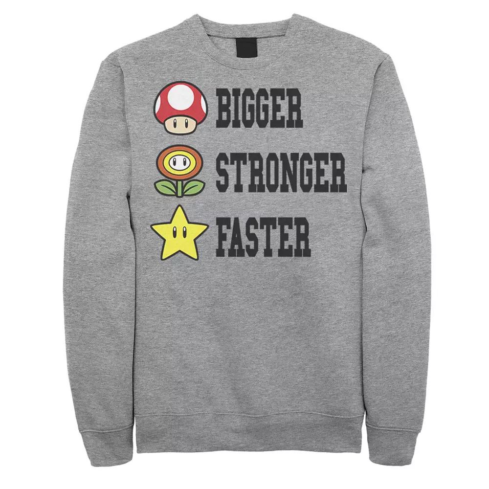 Men's Nintendo Super Mario Bigger Faster Stronger Sweatshirt, Size: Large, Athletic Grey Product Image