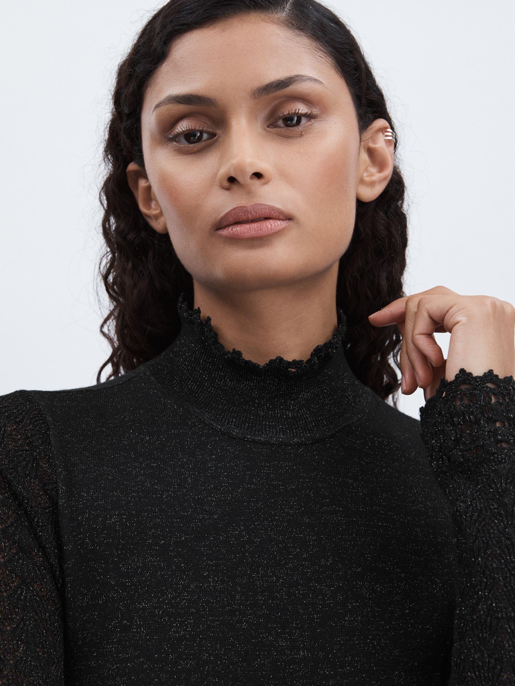 Paige Metallic Thread Pointelle Stitch Top in Black Product Image