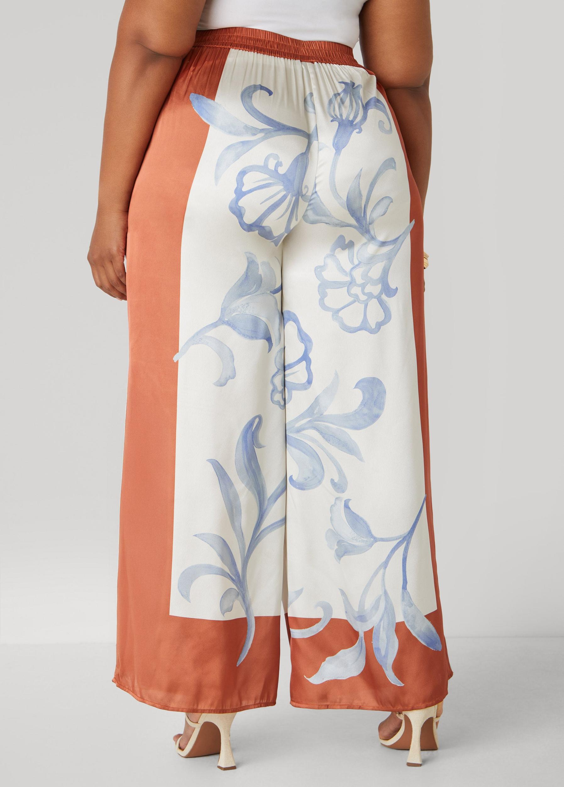 Floral Satin Wide Leg Pants Product Image