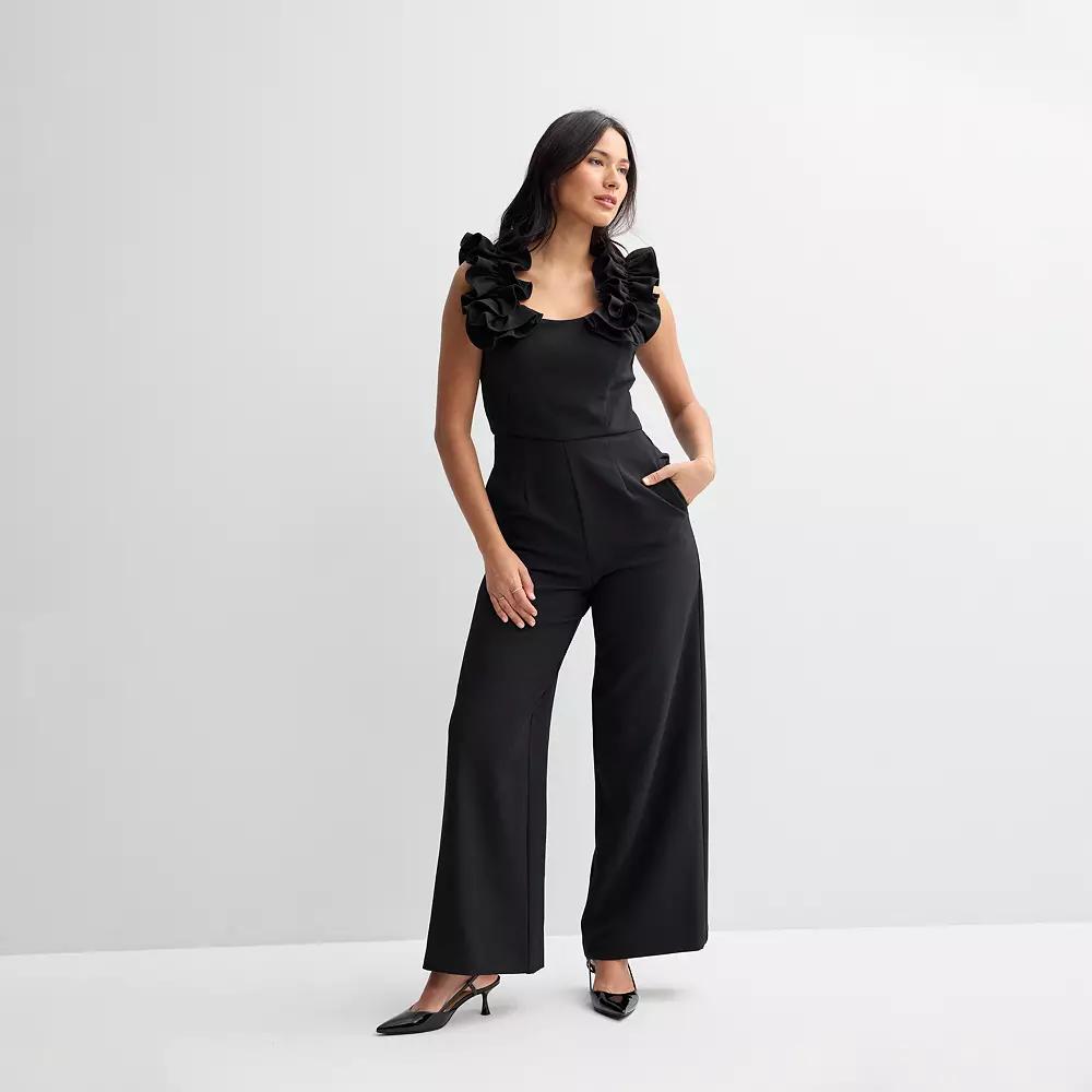 Women's Donna Ricco Ruffle Jumpsuit, Size: 4, Black Product Image