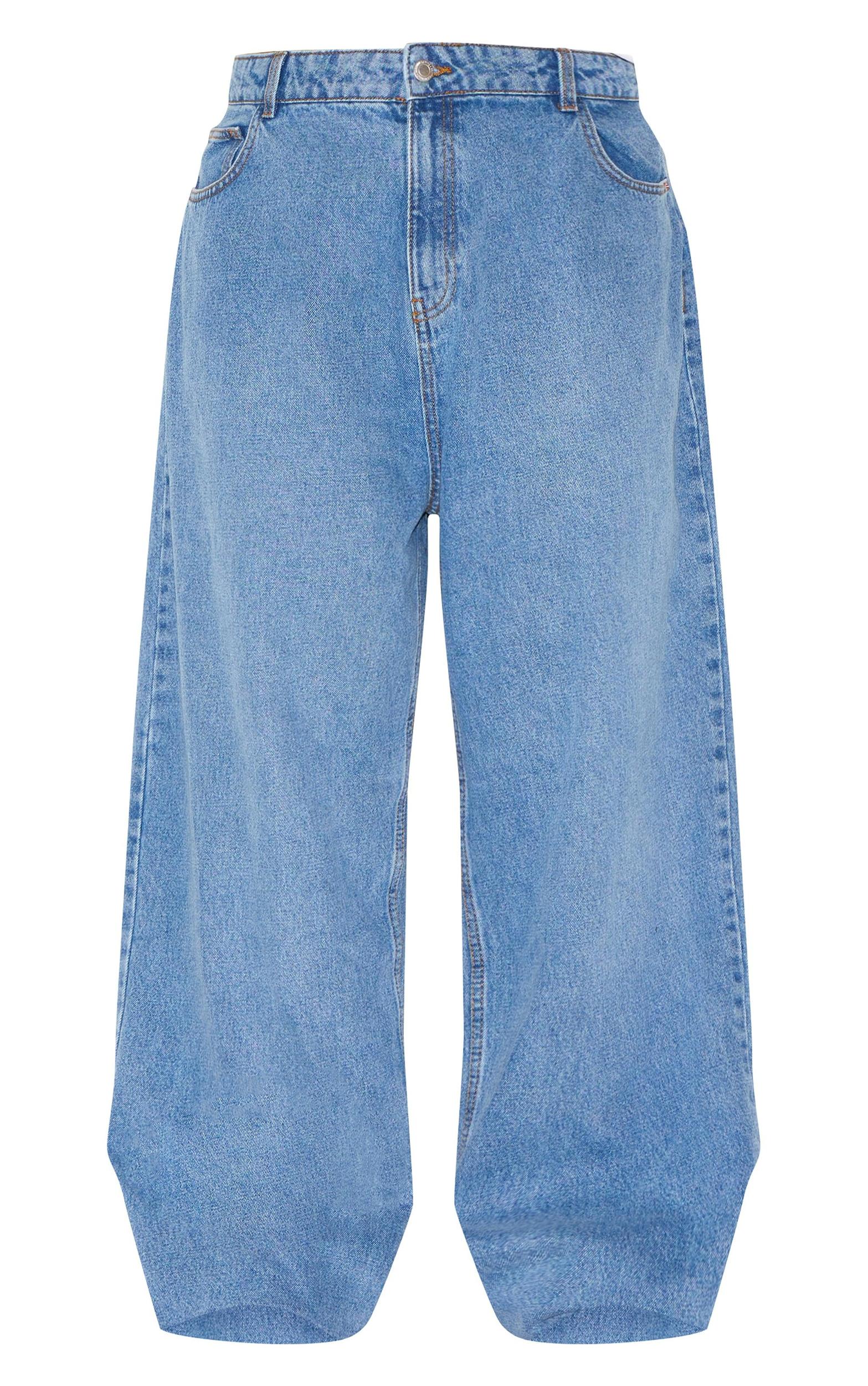 PRETTYLITTLETHING Plus Mid Blue Wash High Rise Boyfriend Jeans Product Image