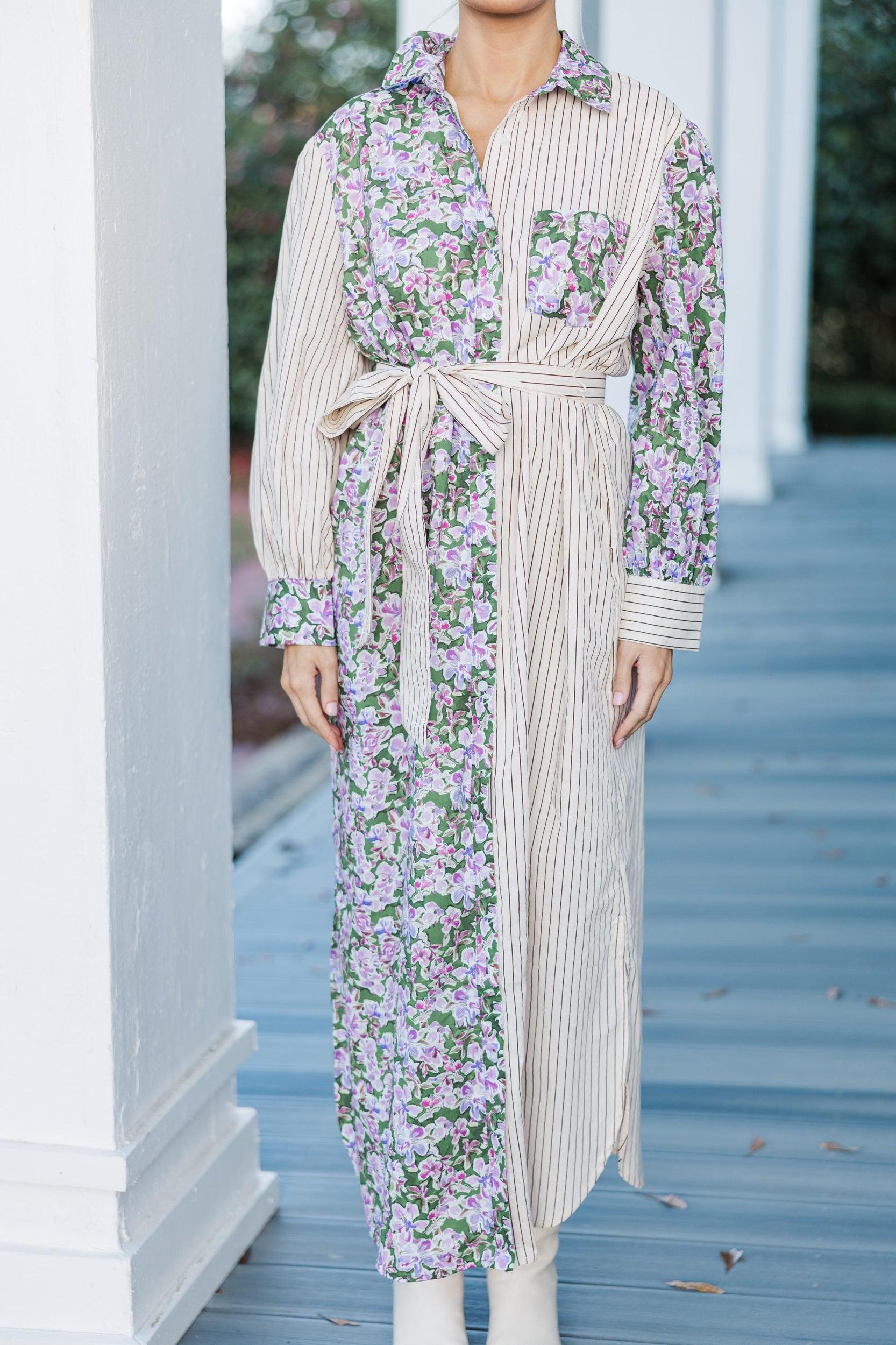 Just A Reminder Olive Green Ditsy Floral Midi Dress Female Product Image