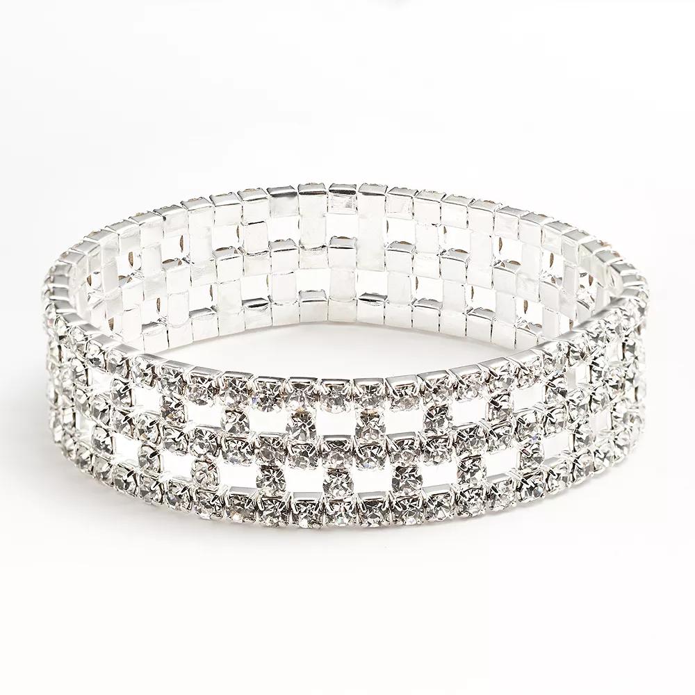 Vieste Silver Tone Simulated Crystal Stretch Bracelet, Women's, Clear Product Image
