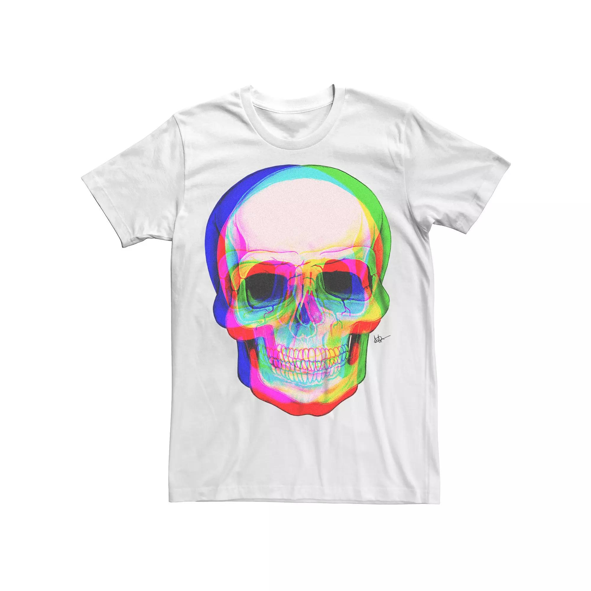 Men's 3D Skull Graphic Tee, Size: XS, White Product Image