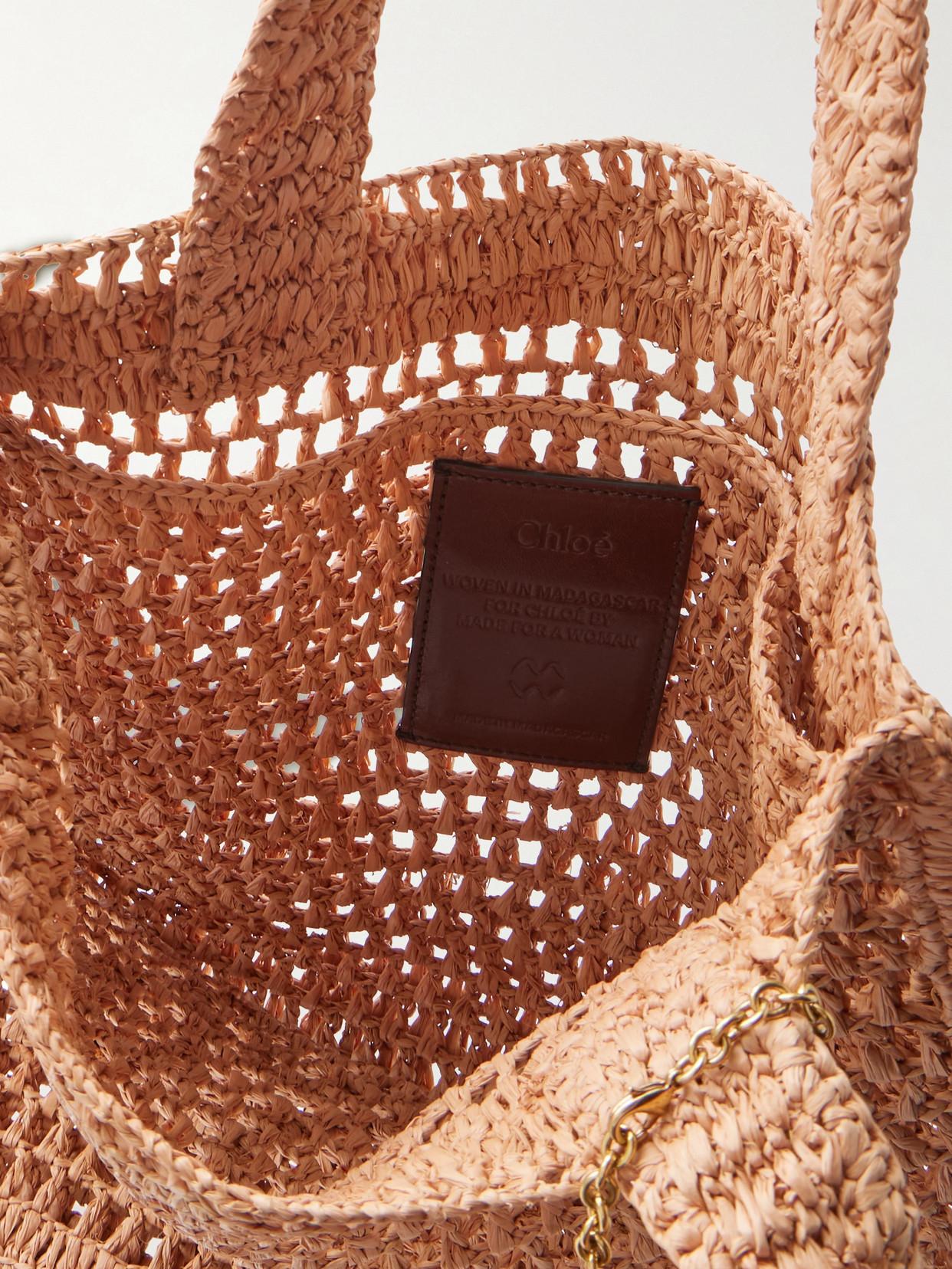 CHLOÉ Summer Banana Embellished Crocheted Embroidered Faux Raffia Tote In Beige Product Image