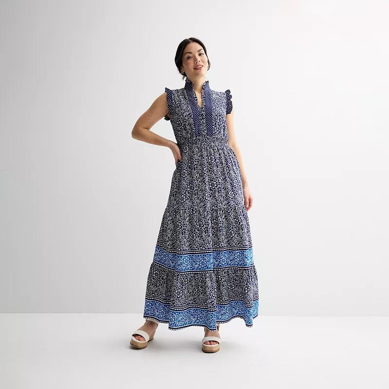 Women's London Times Smocked Waist Tiered Maxi Dress, Size: 6, Blue Floral Product Image
