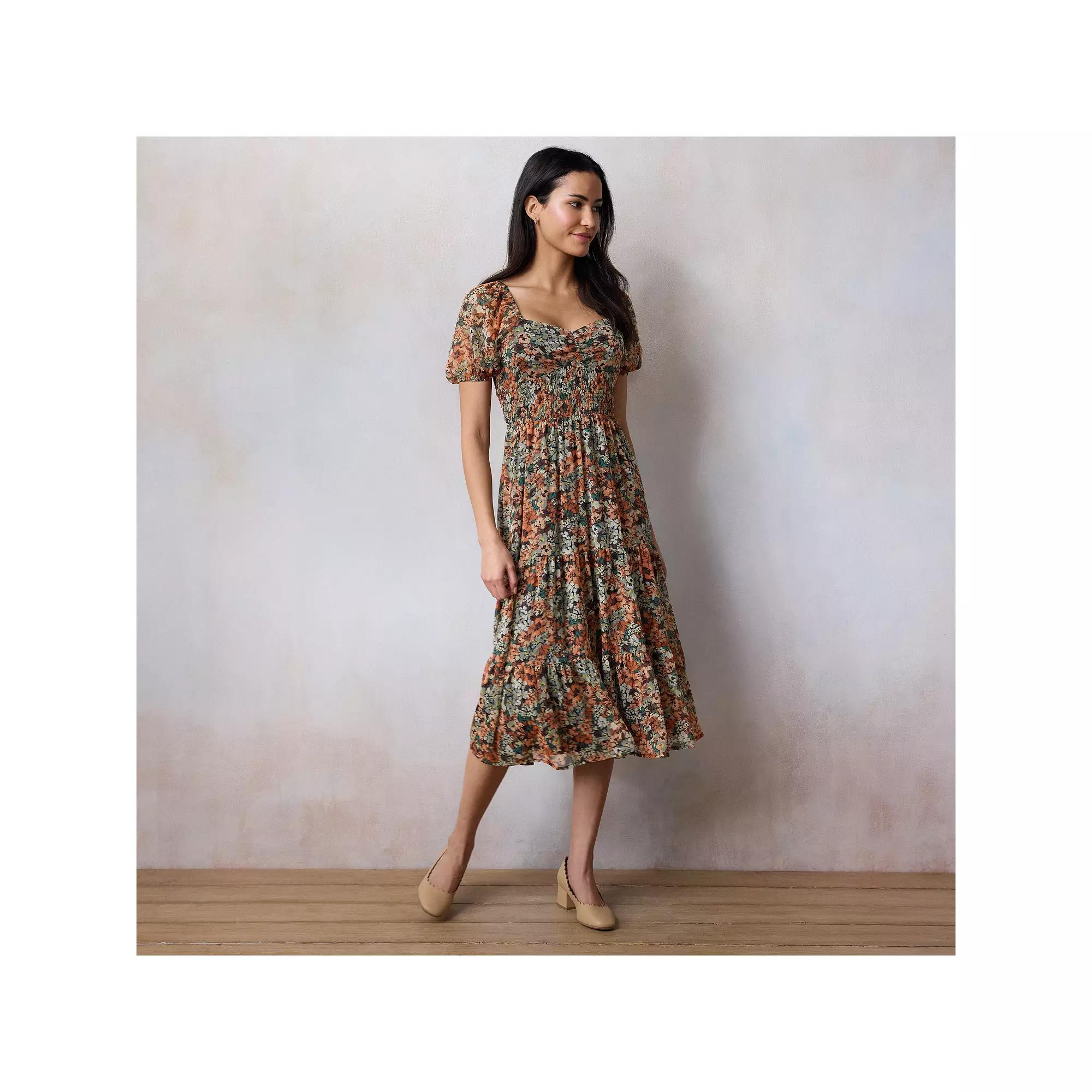 Women's LC Lauren Conrad Puff Sleeve Tiered Midi Dress, Size: XS, Multi Pixie Ditzy Product Image