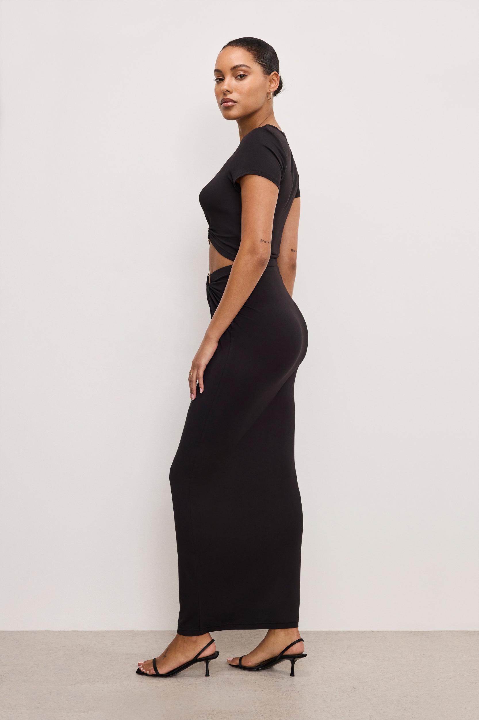 STRETCH JERSEY MAXI SKIRT | BLACK001 Product Image