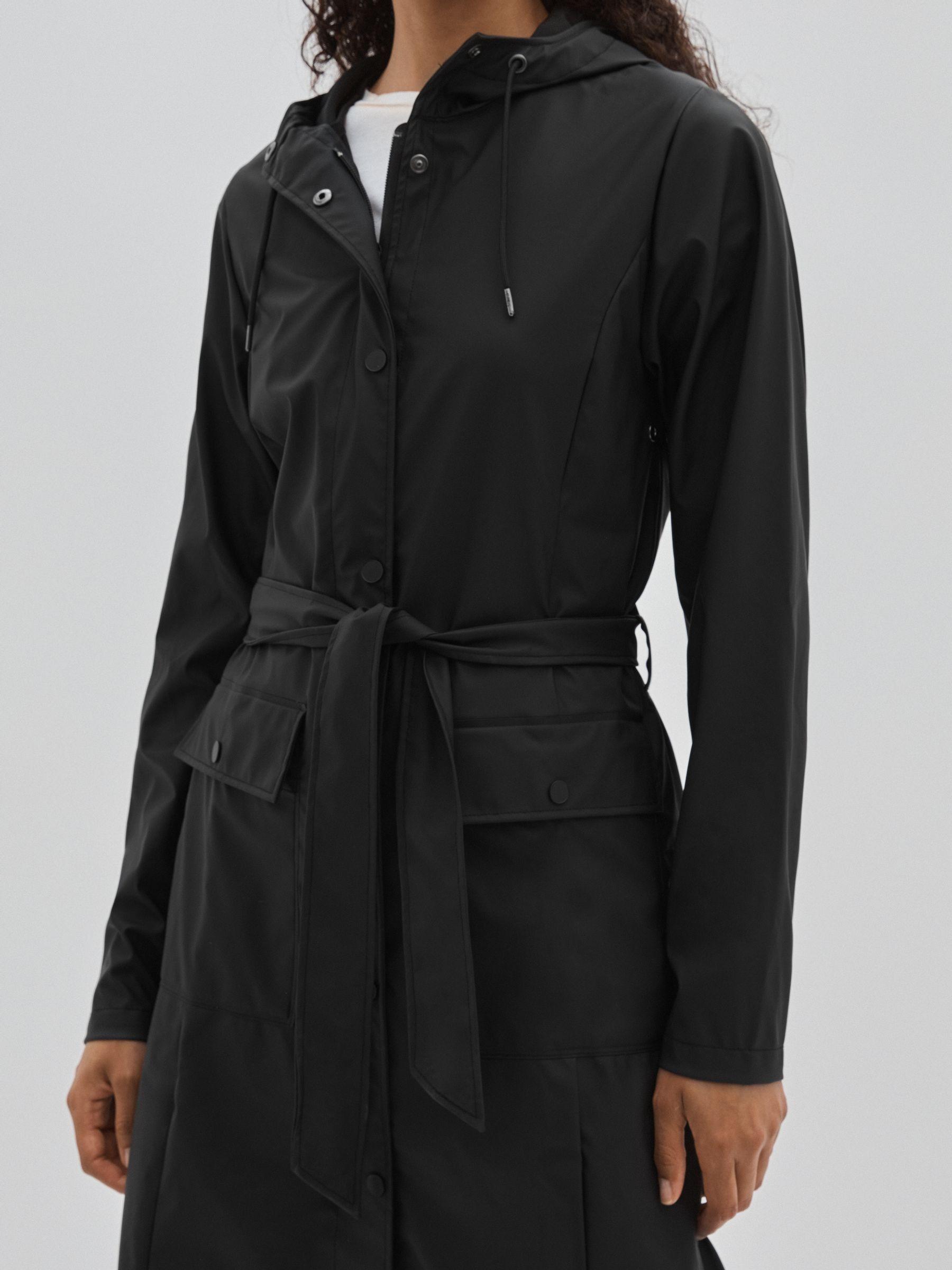 Rains Belted Black Raincoat in Black Product Image