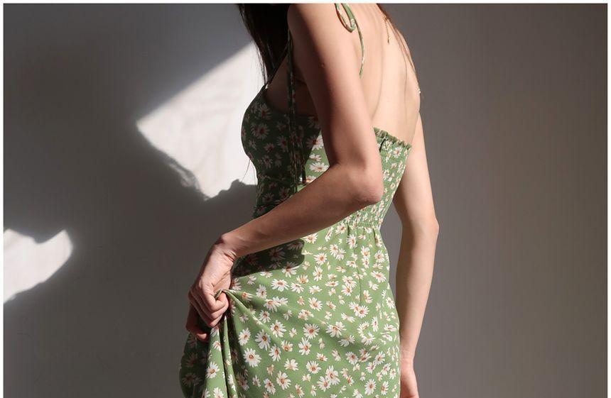 Spaghetti Strap Floral Slim-Fit Slit Midi Dress Product Image
