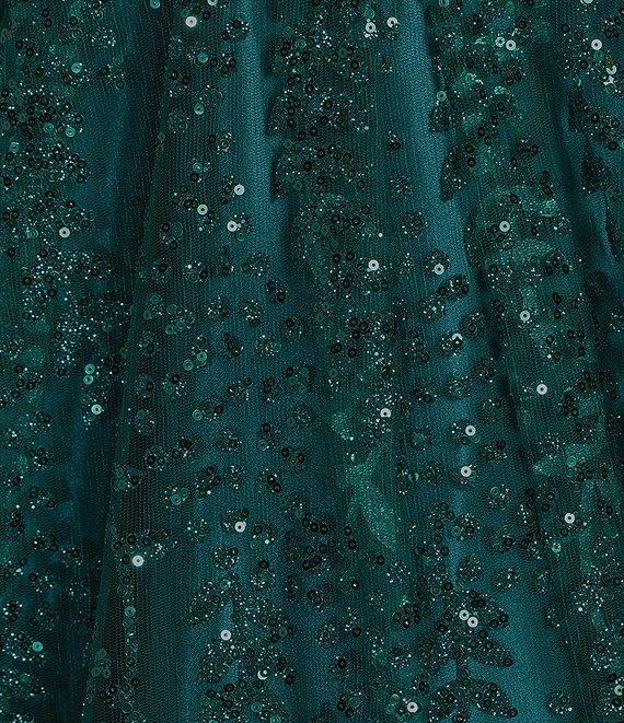 Blondie Nites Glitter Leaf Print Sweetheart Pinch Neck Tie Back A-Line Ball Gown Product Image