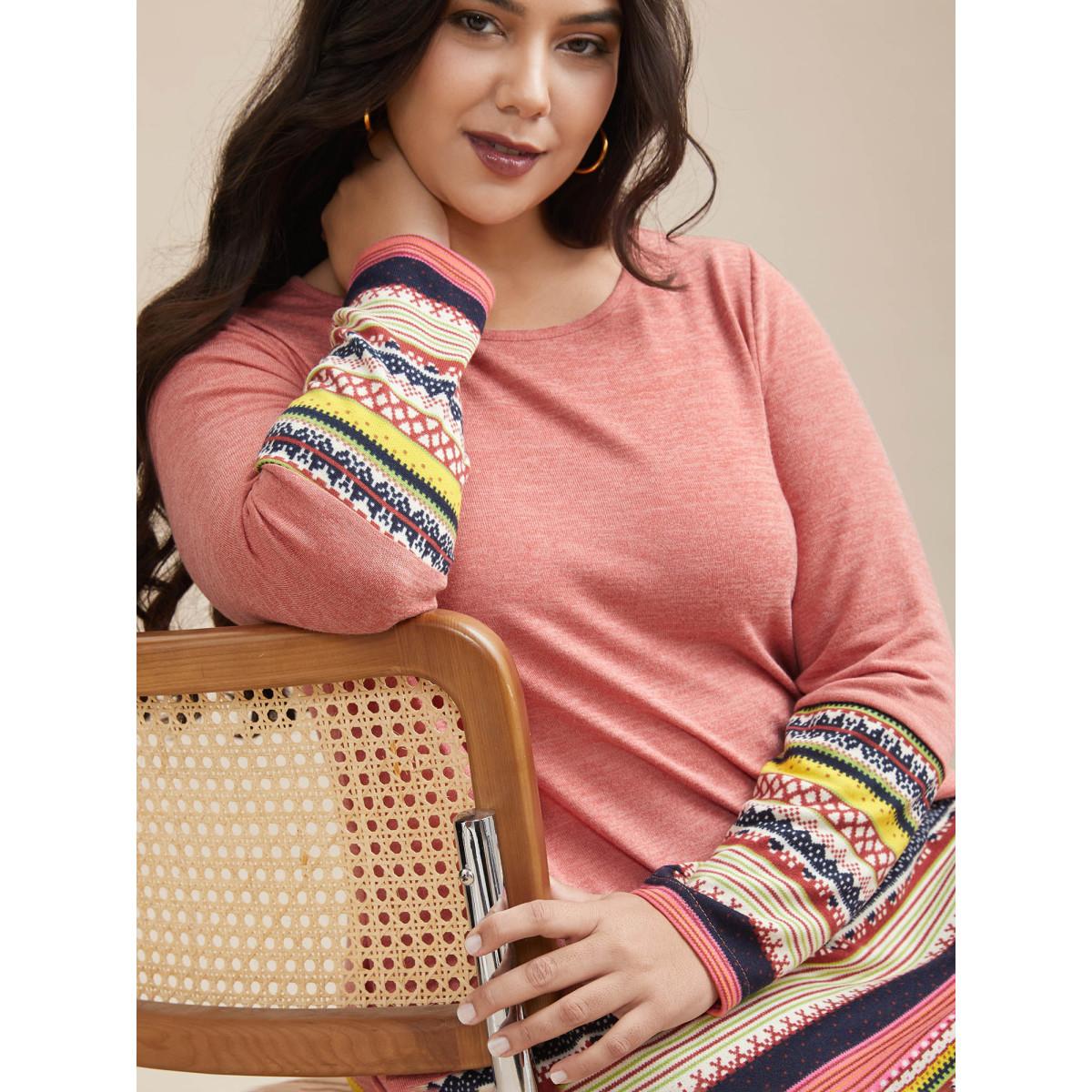 Plus Size Tunic Boho Print Pocket T-shirt Watermelon Women Casual Contrast Round Neck Loose Everyday T-shirts BloomChic 30/6X Product Image