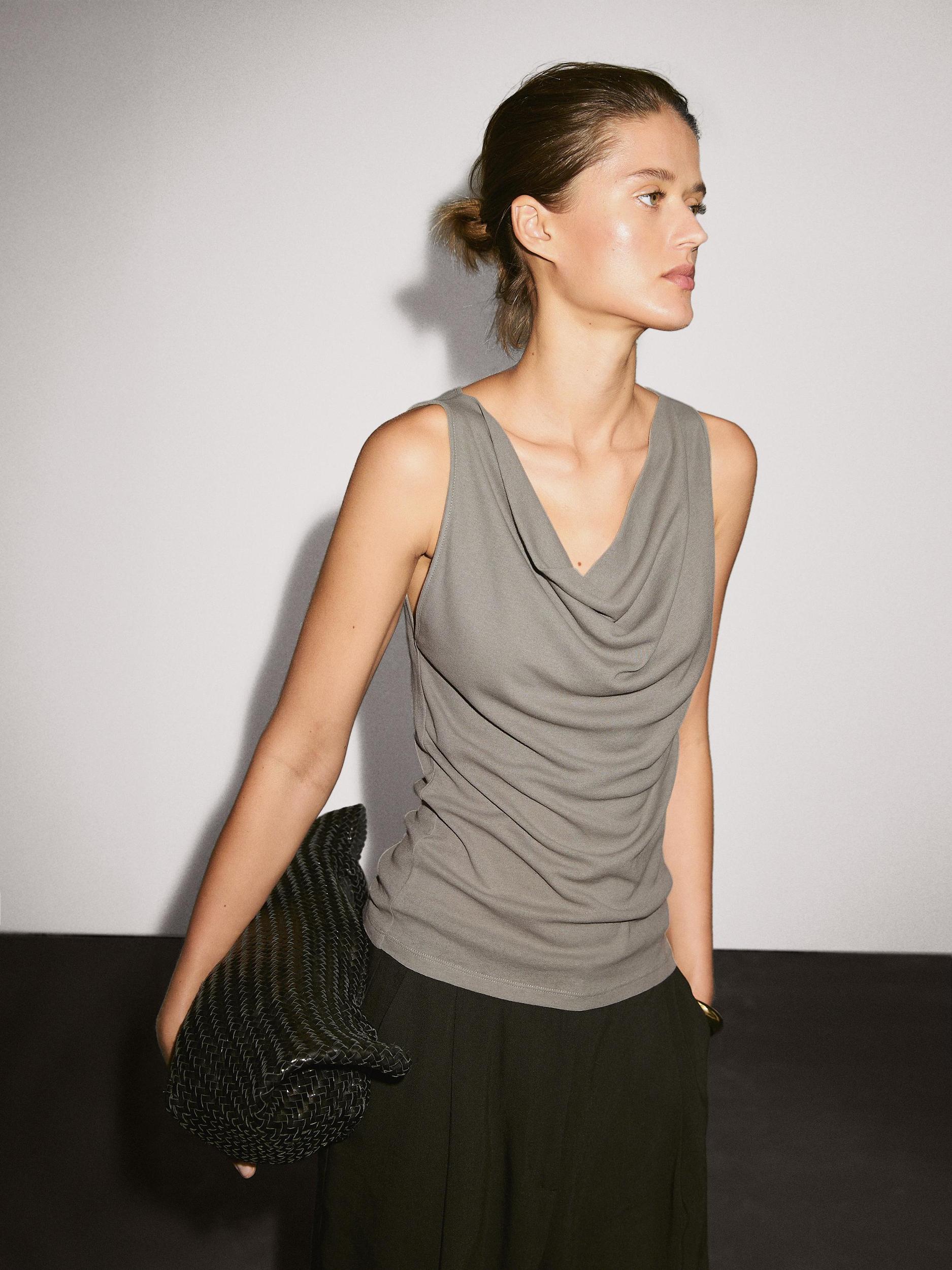 100% cotton top with draped neckline Product Image