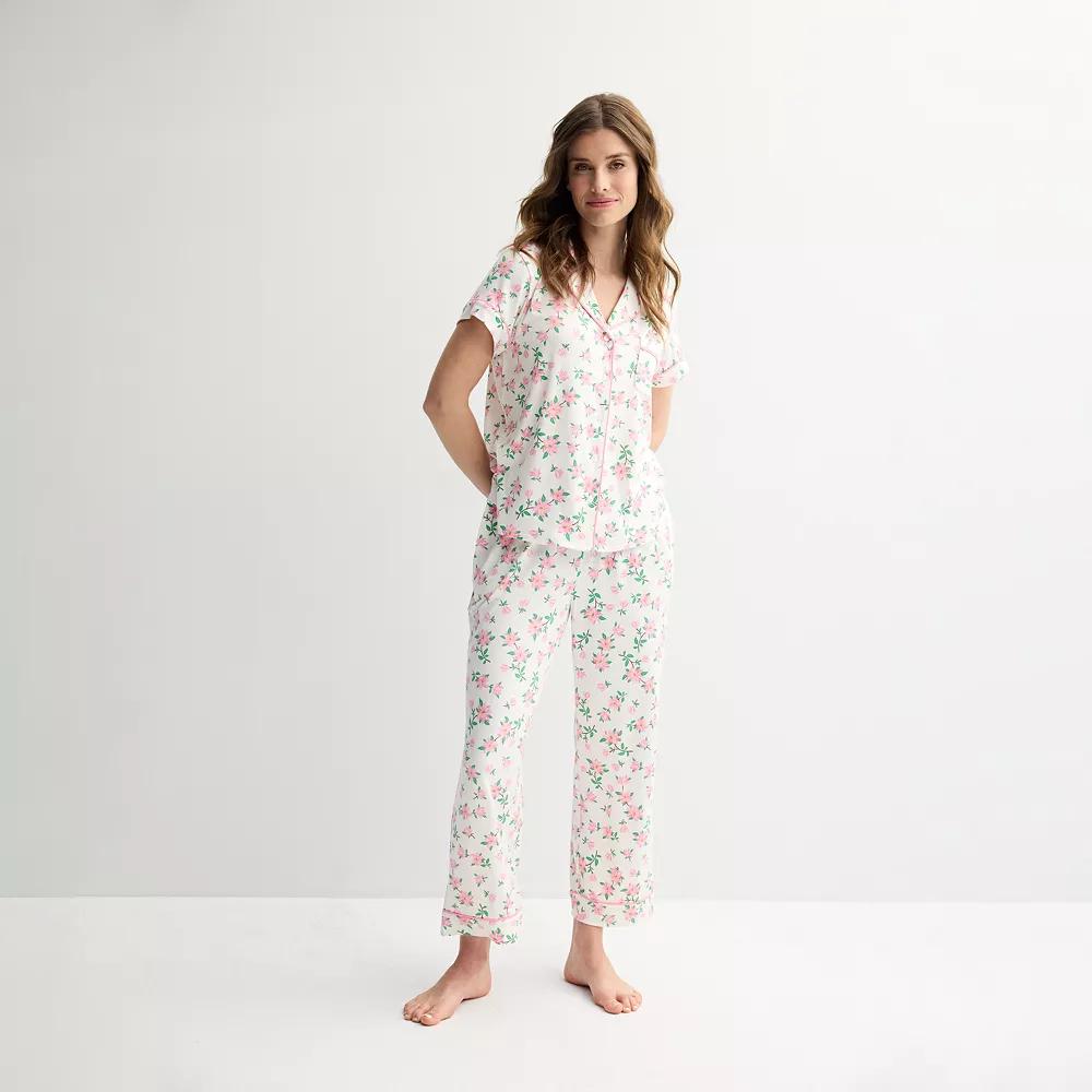 Women's Draper James 2-Piece Printed Cozy Short Sleeve Notch Collar Pajama Top & Pajama Pants Set,  Product Image