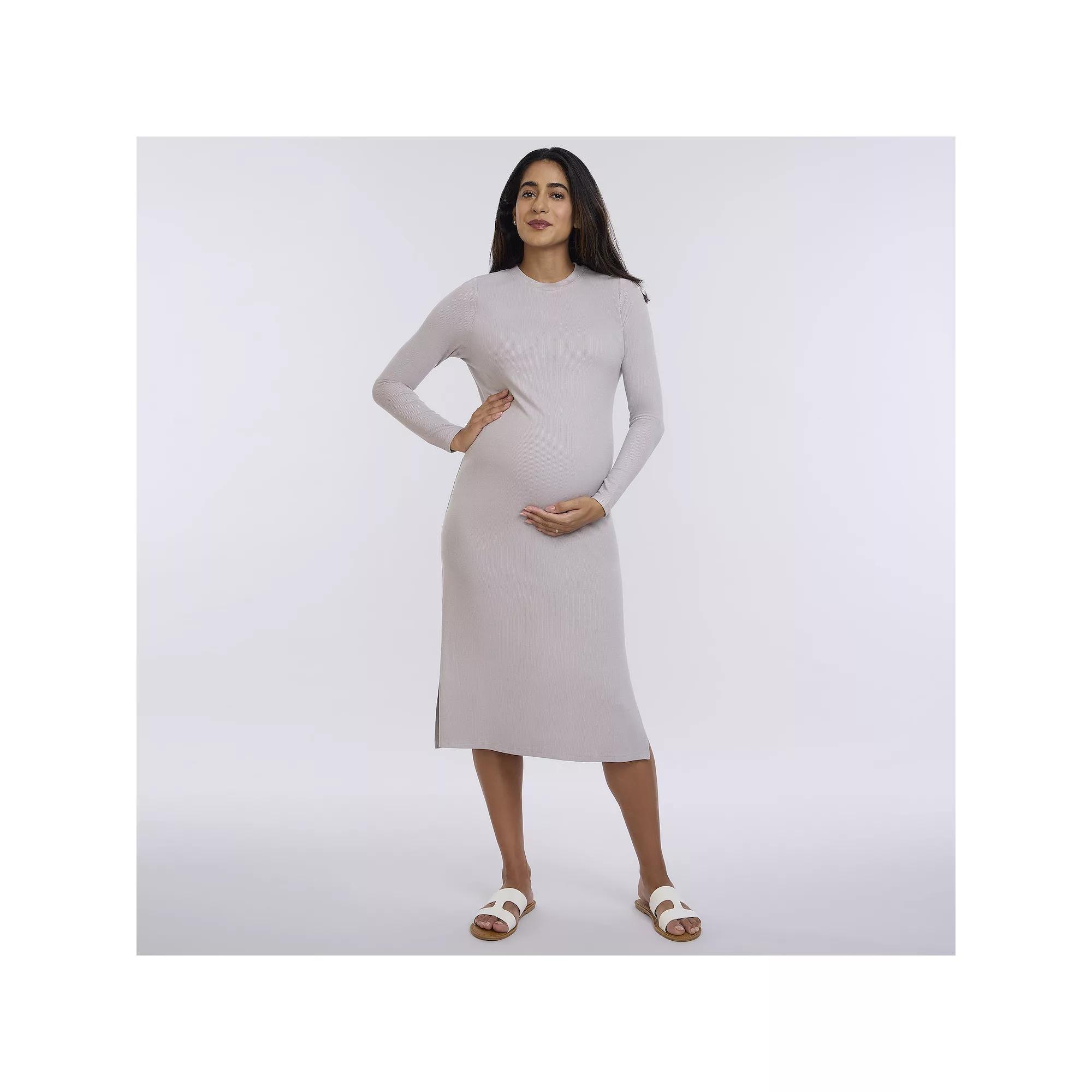 Maternity Motherhood® Rib Column Midi Dress, Women's, Size: Small-Mat, White Product Image