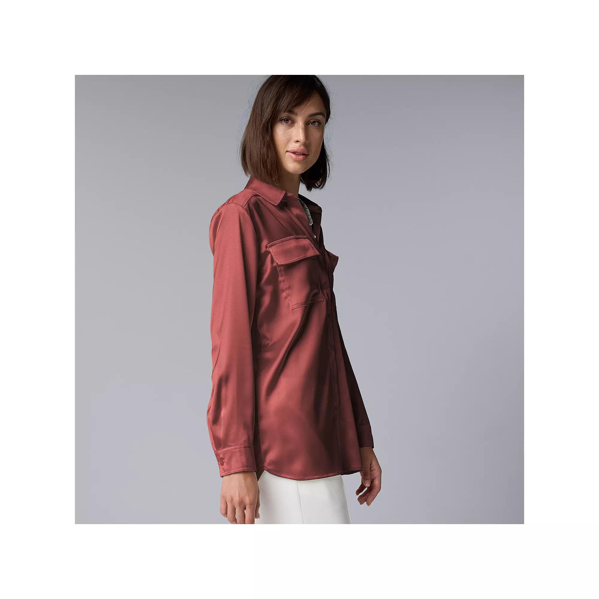 Petite Simply Vera Vera Wang Satin Utility Shirt, Women's, Size: XL Petite, Andorra Product Image