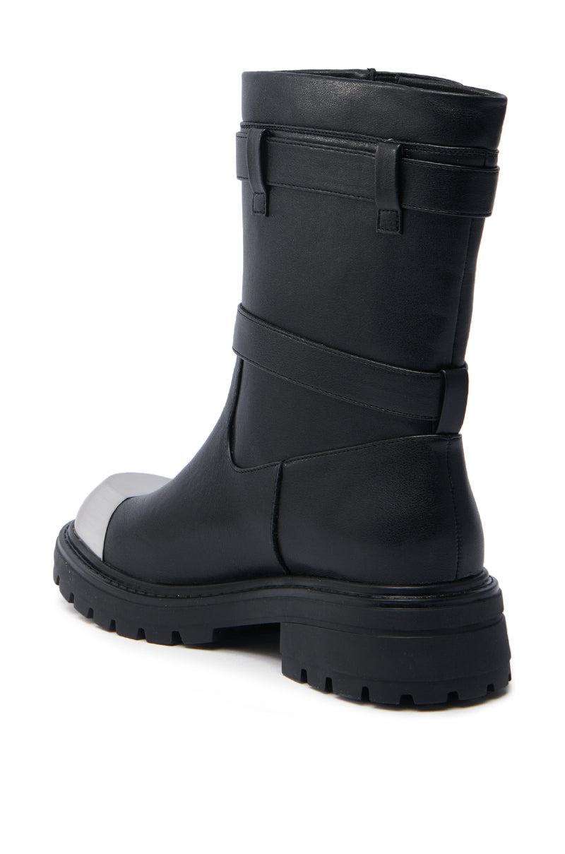 AZALEA WANG JENNINGS BLACK WITH METAL TOE FLAT BOOTIE Product Image