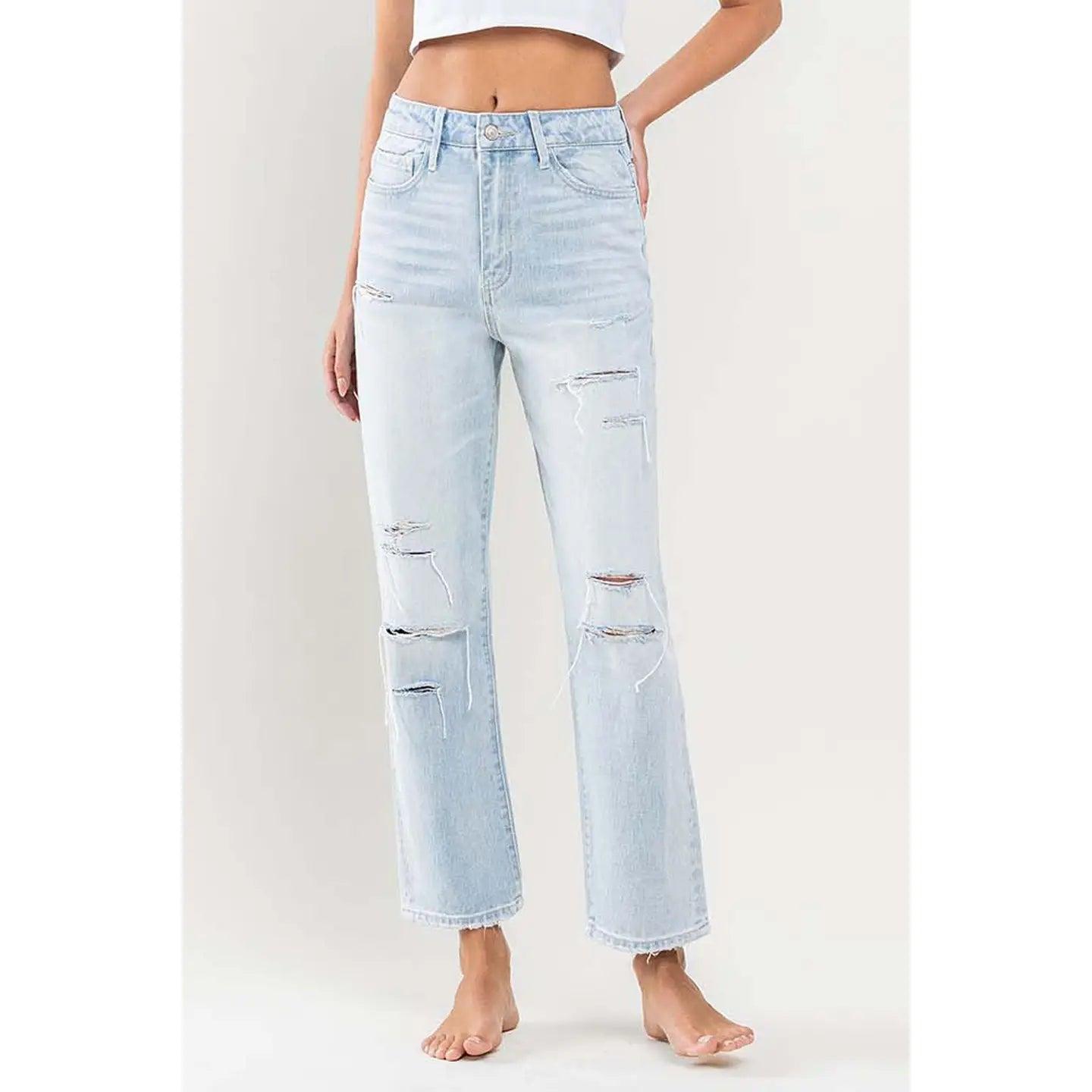 Vervet Super High Rise Distressed Crop Straight Jeans Product Image