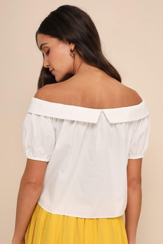 Pleasantly Perfect Ivory Off-the-Shoulder Collared Tie-Front Top Product Image