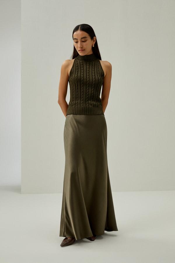 LILYSILK Womens Silk Maxi Skirt - Pine Pure Natural Silk - Luxurious Texture Straight-Cut Skirt Product Image