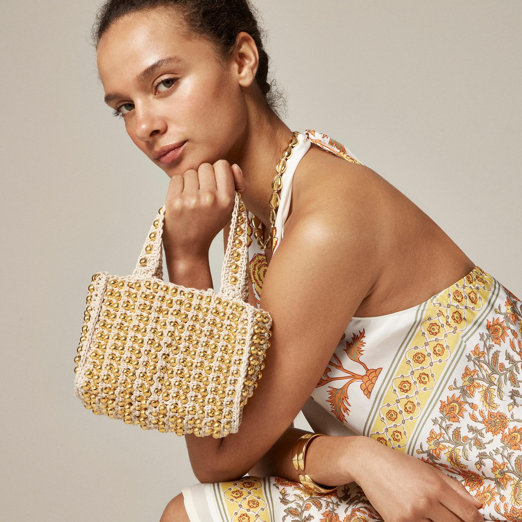 Small handknotted crochet bag with beads Product Image