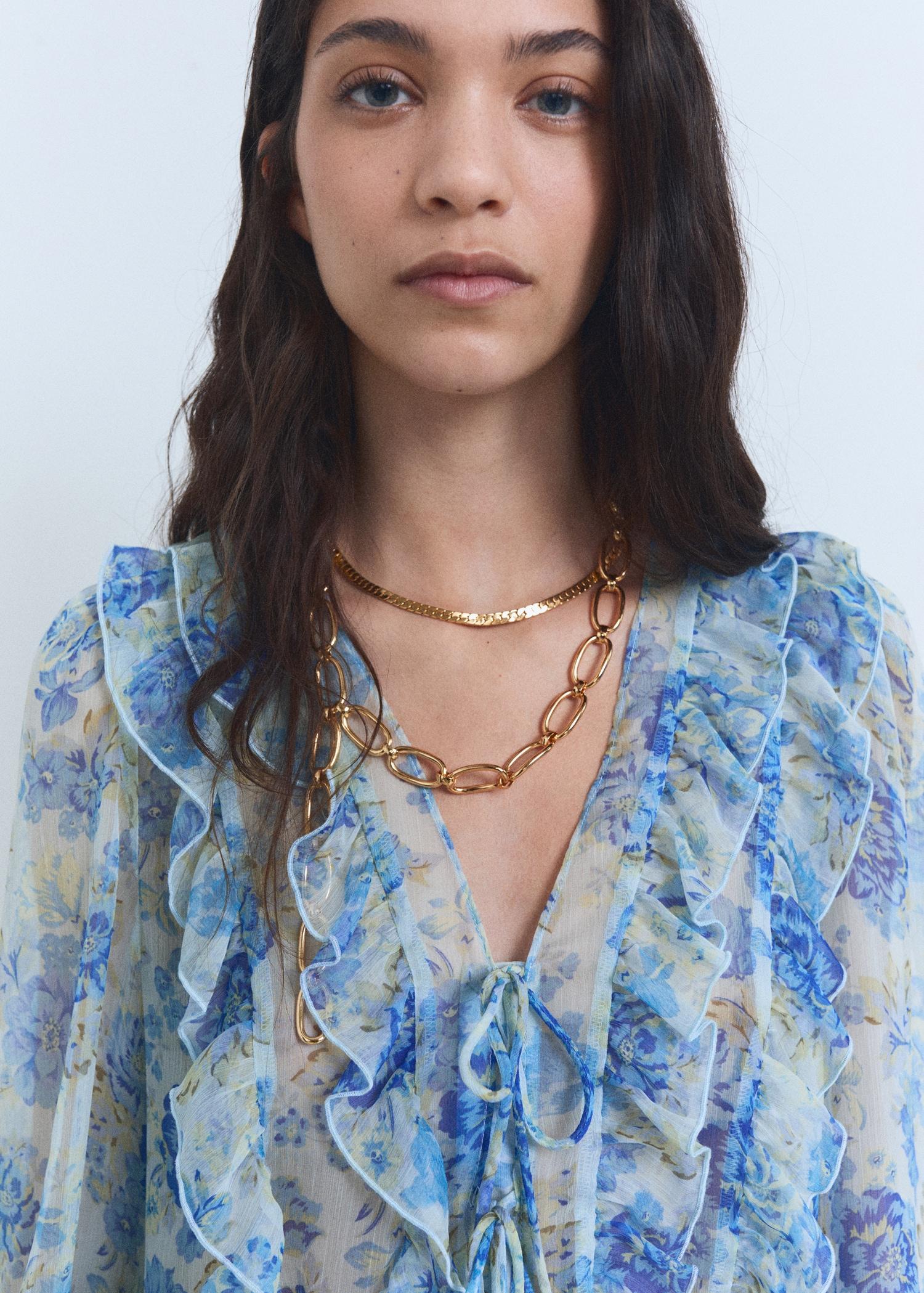 Floral ruffled blouse - Women | MANGO USA Product Image