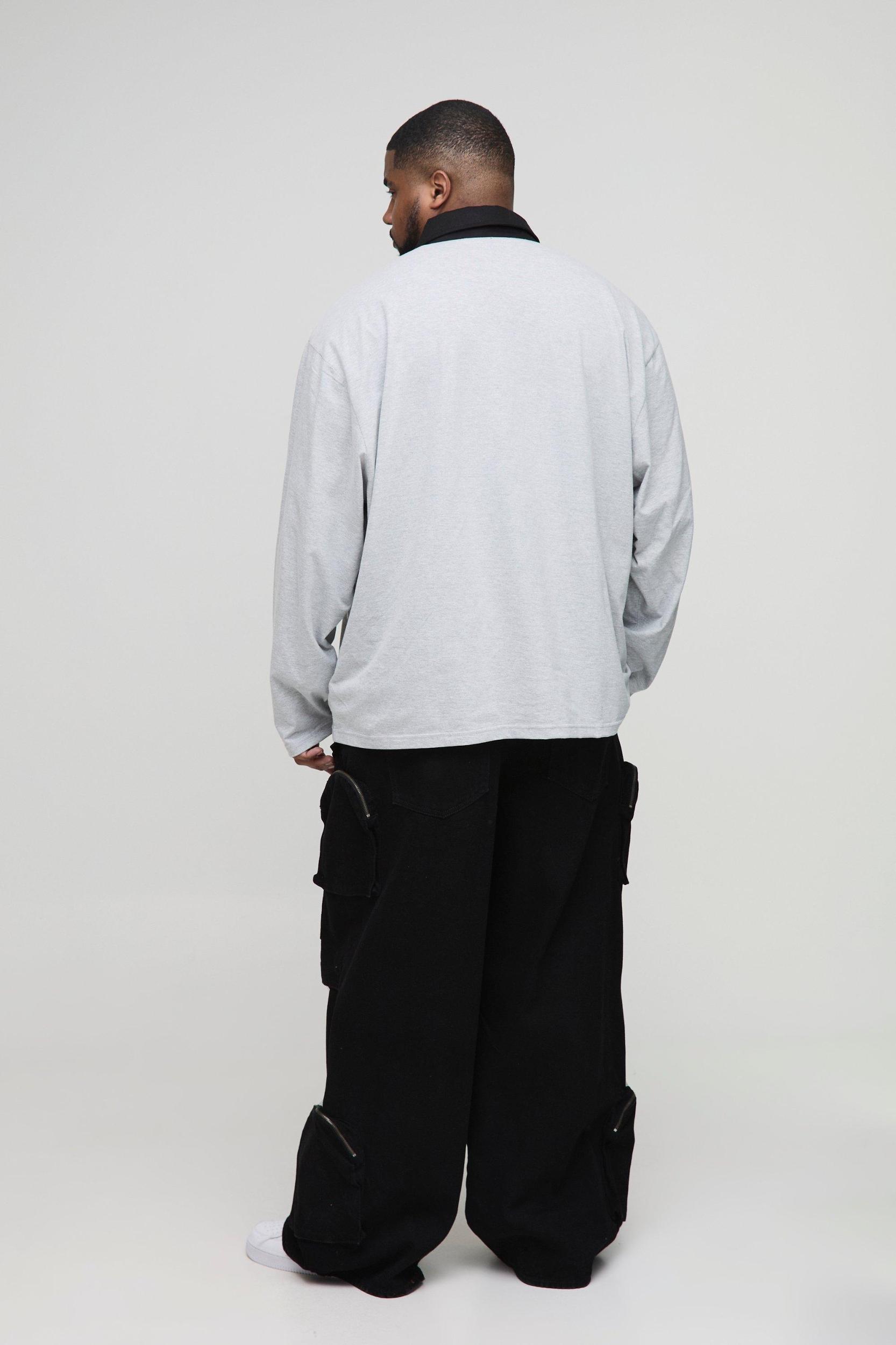 Plus Extreme Cargo Eyelet Detail Baggy Jeans | boohooMAN USA Product Image