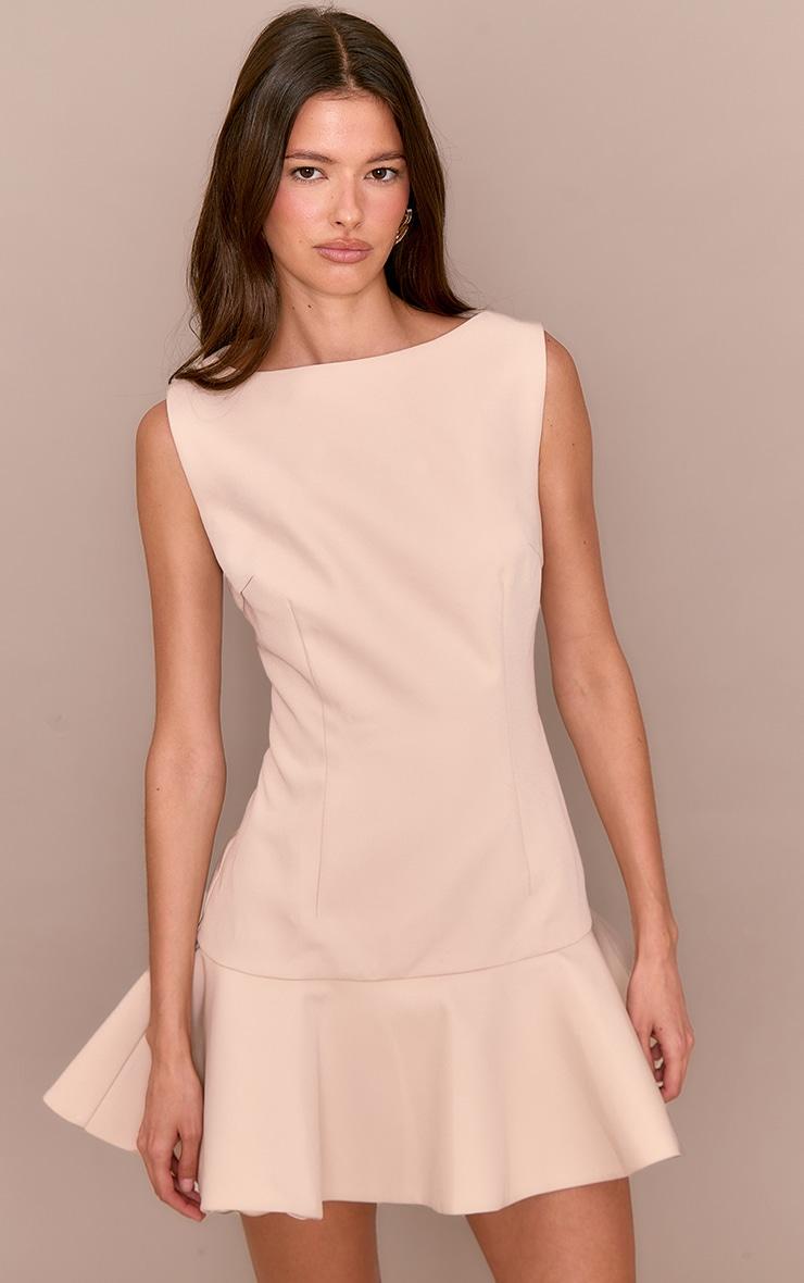 Premium Sand Racer Frill Hem Bodycon Dress Product Image