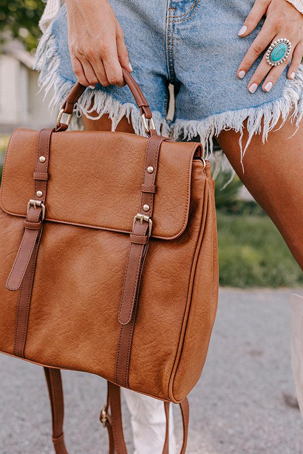 Punctual And Perfect Faux Leather Backpack In Brown Product Image