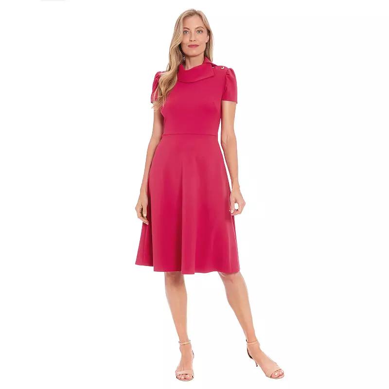 Women's London Times Envelope Collar Fit And Flare Button Dress,  Product Image