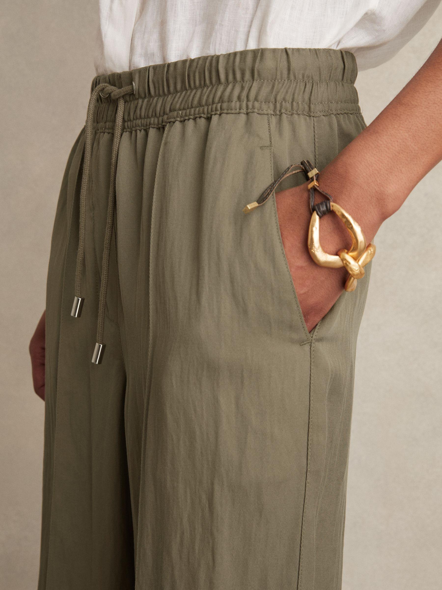 Lyocell-Blend Drawstring Trousers in Khaki Product Image