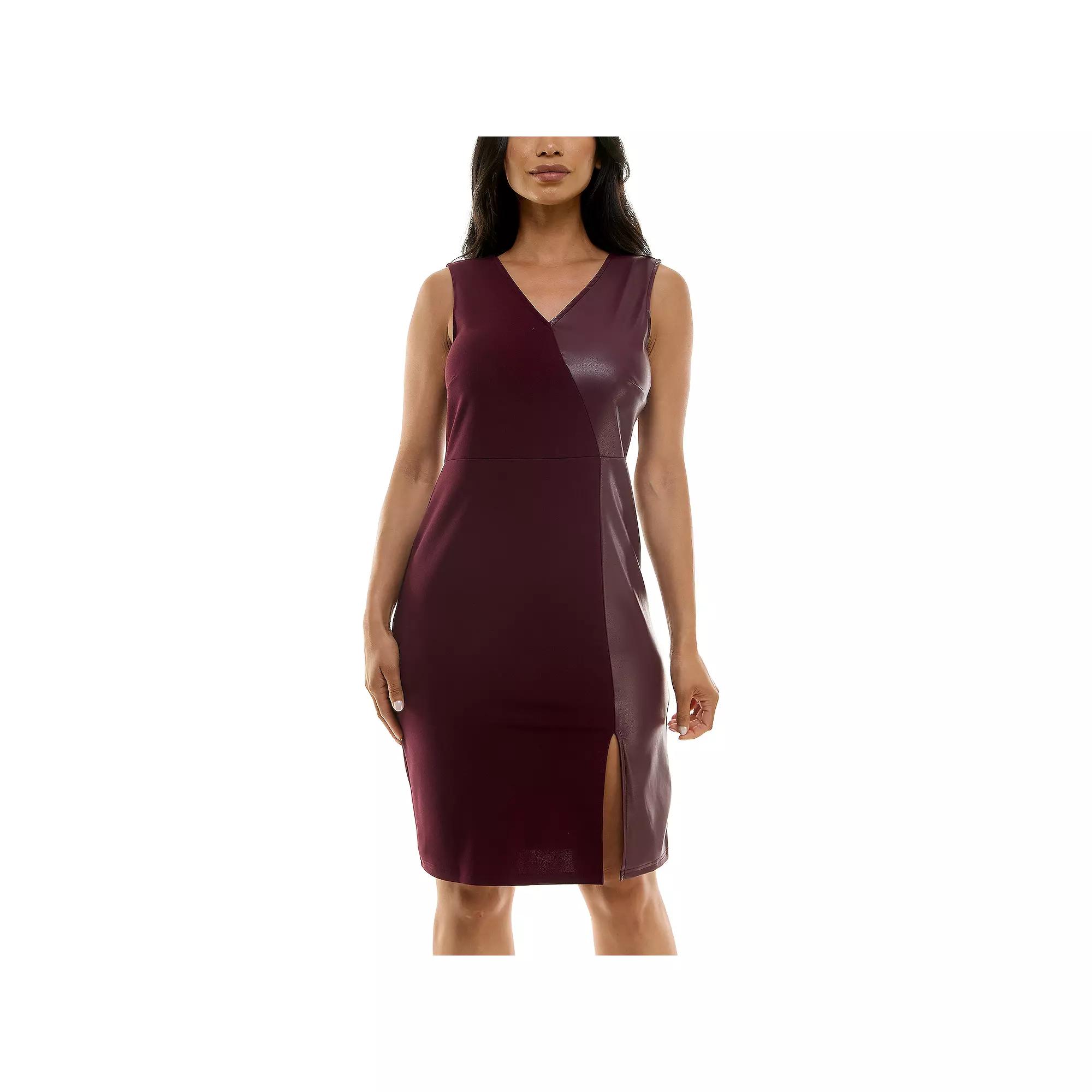 Women's Nina Leonard Mixed Pleather Sheath Dress,  Product Image