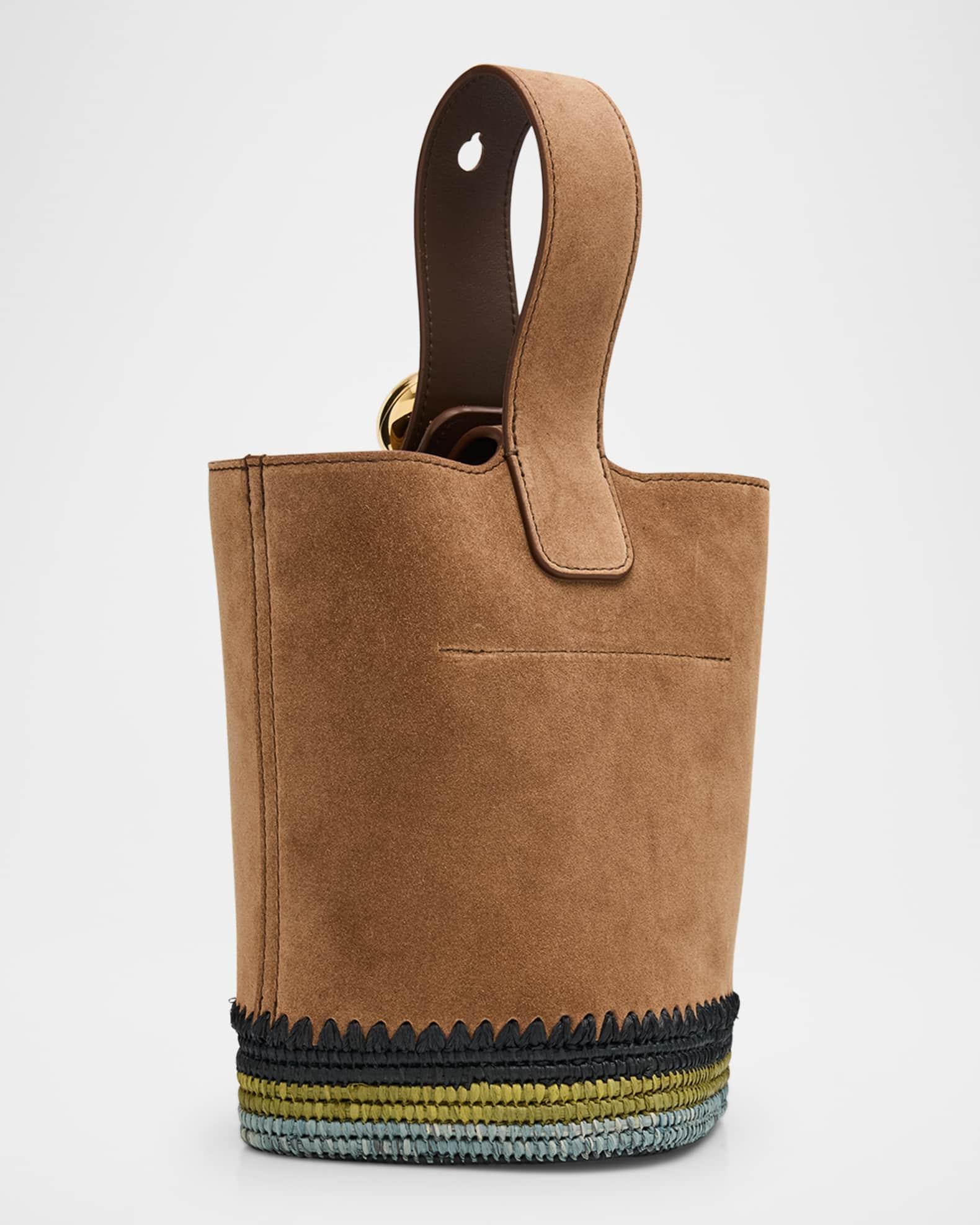 Pebble Raffia-Bottom Mini Bucket Bag in Suede Product Image