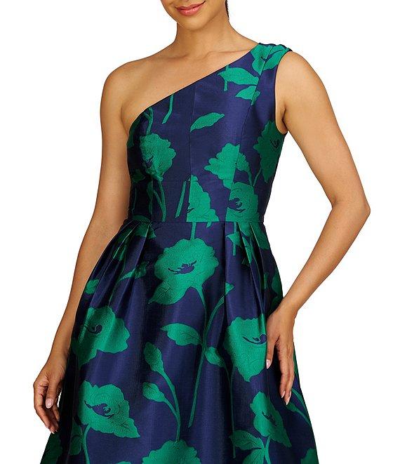 Kay Unger Jacquard Floral Print One-Shoulder Neck Sleeveless A-Line Gown Product Image