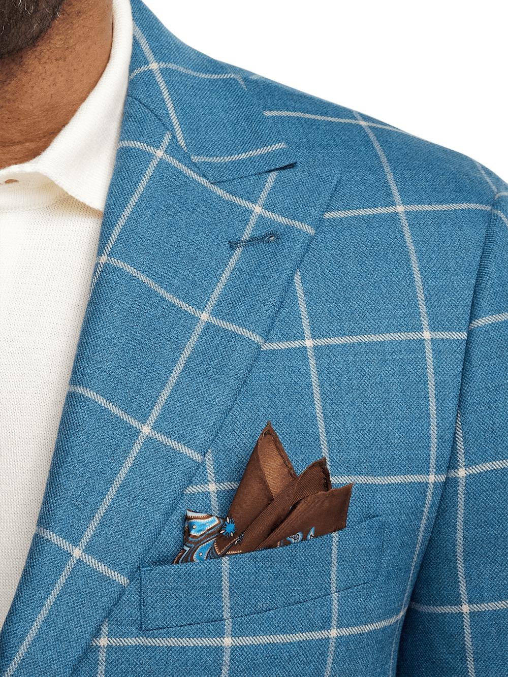 Wool Windowpane Single Breasted Peak Lapel Sport Coat - Teal Product Image