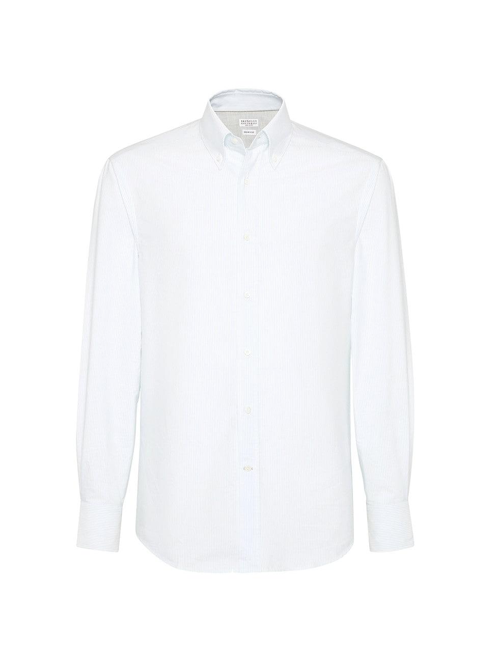 Mens Striped Poplin Slim Fit Shirt with Button Down Collar Product Image