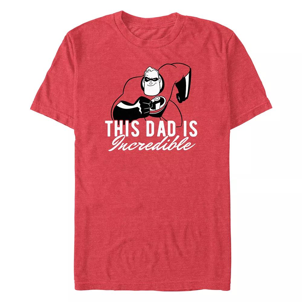 Disney / Pixar's The Incredibles Bob Parr This Dad Is Incredible Men's Graphic Tee, Size: XS, Red Grey Product Image