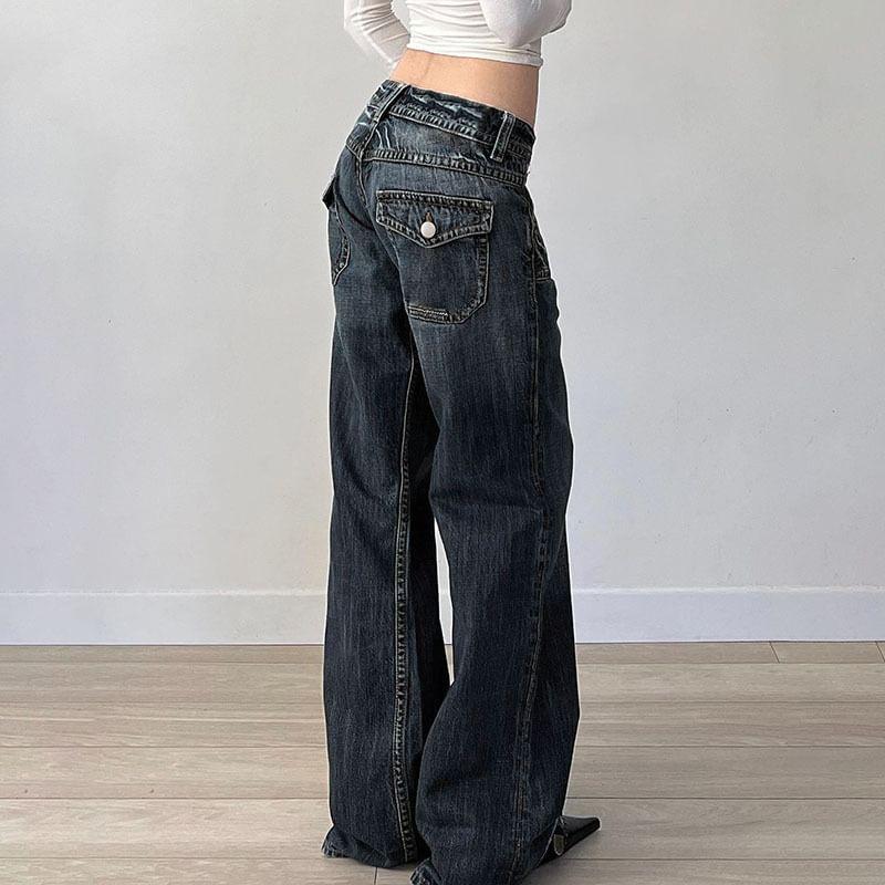 Low Rise Washed Flared Jeans Product Image