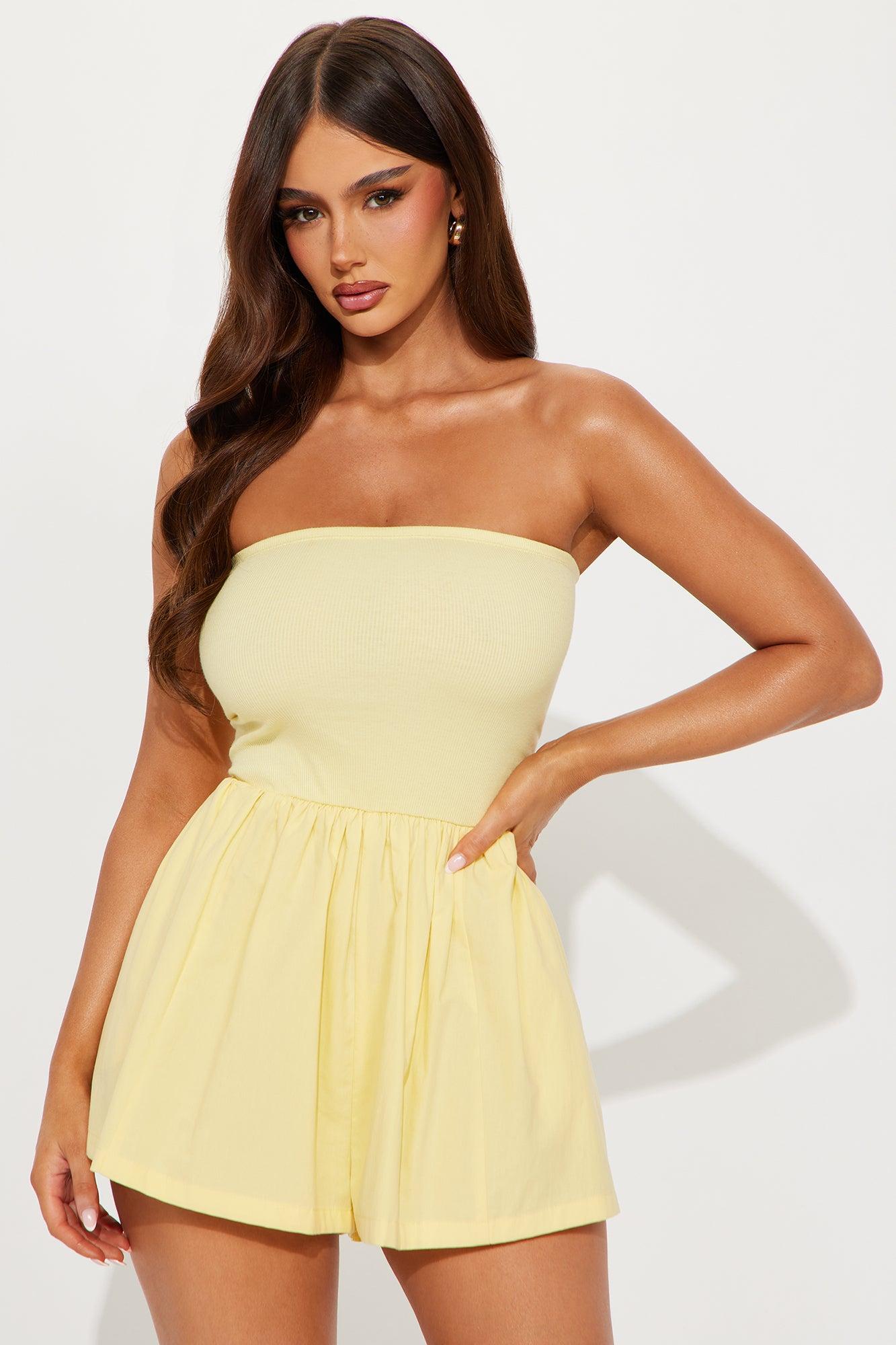 Pretty In My Strapless Romper - Butter Yellow Female Product Image