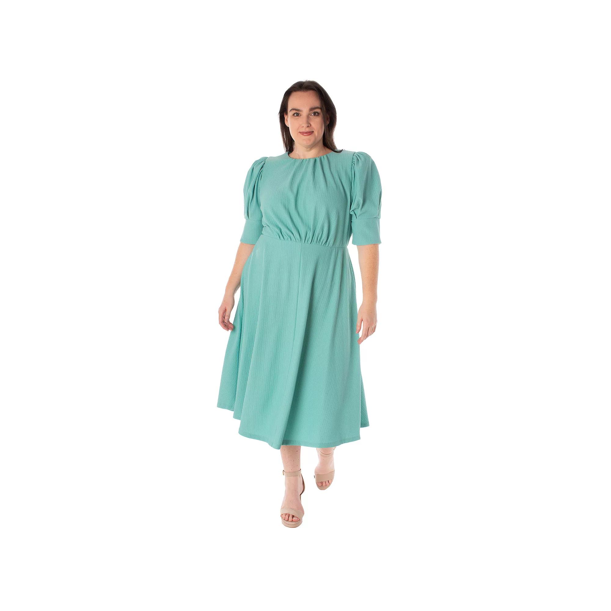 Plus Size Bleecker 126 Textured Knit Fit & Flare Midi Dress, Women's, Size: 20 W, Blue Product Image