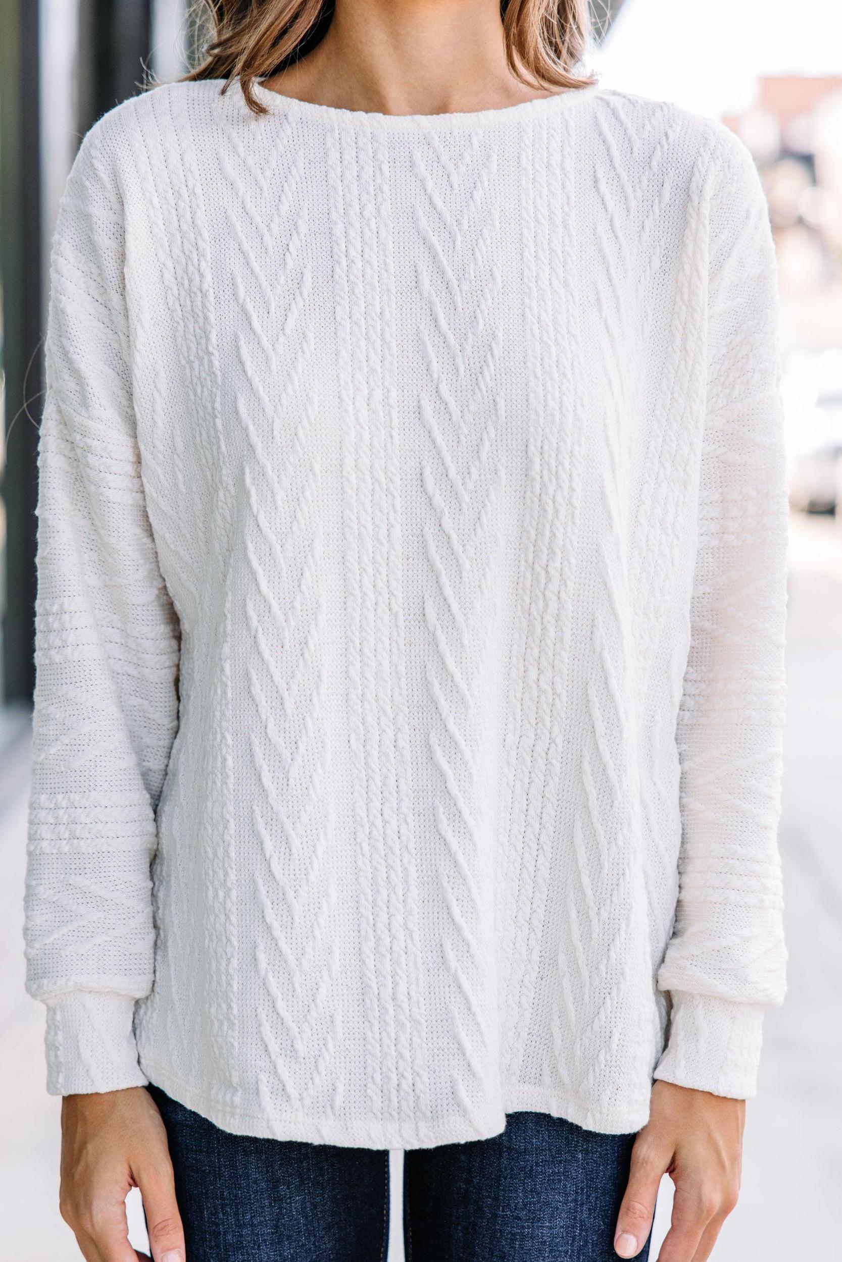 The Slouchy Ivory White Cable Knit Top Female Product Image