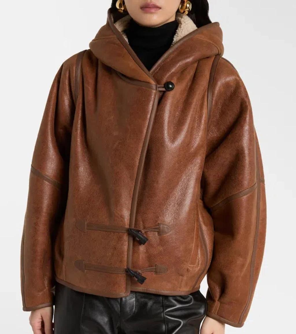 ISABEL MARANT Amiel Leather-trimmed Shearling Hooded Jacket In Brown Product Image