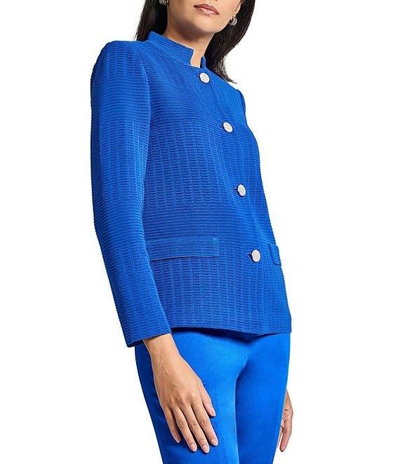 MISOOK Ottoman Knit Mandarin Collar Long Sleeve Jacket Product Image