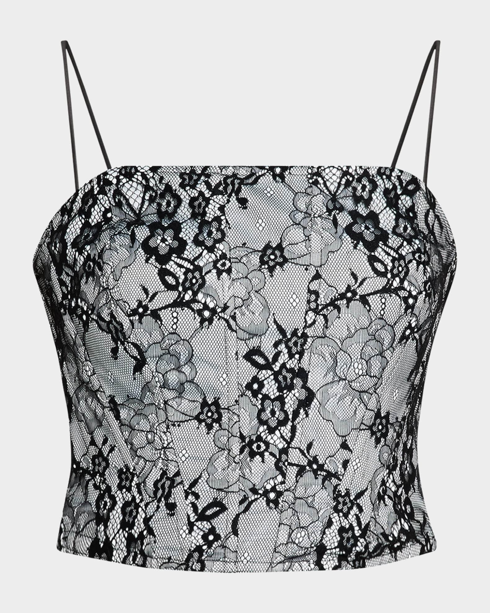 Cropped Flocked Lace Corset Blouse Product Image