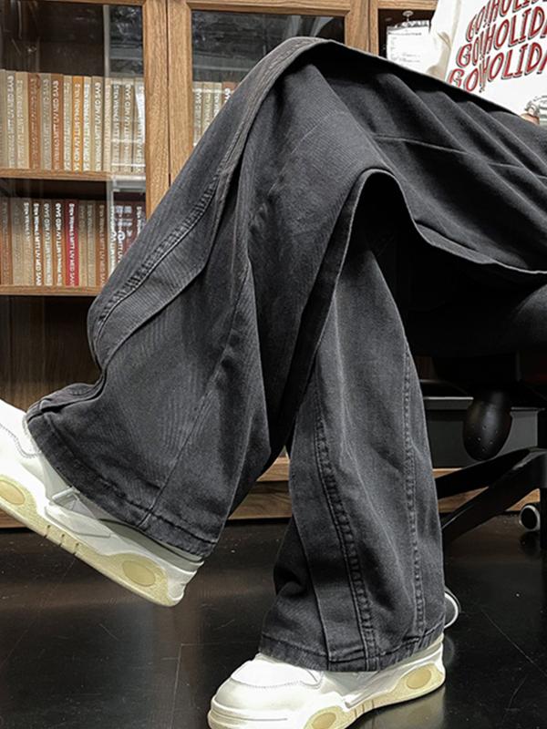 Men's Street Splice Loose Jeans Product Image