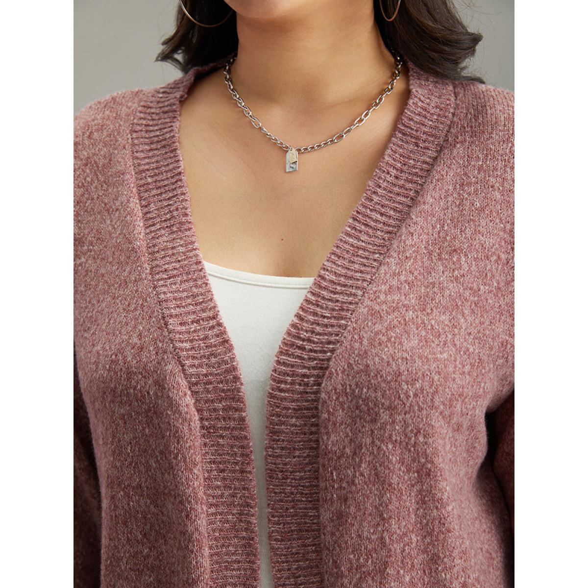 Plus Size Solid Heather Elastic Cuffs Cardigan Maroon Women Casual Loose Long Sleeve Everyday Cardigans BloomChic 12/L Product Image