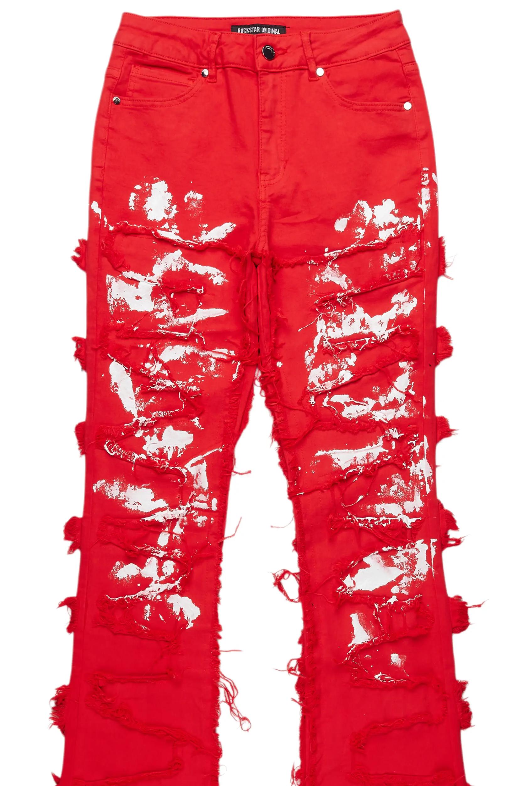 Kristen Red Painted Stacked Jean Female Product Image