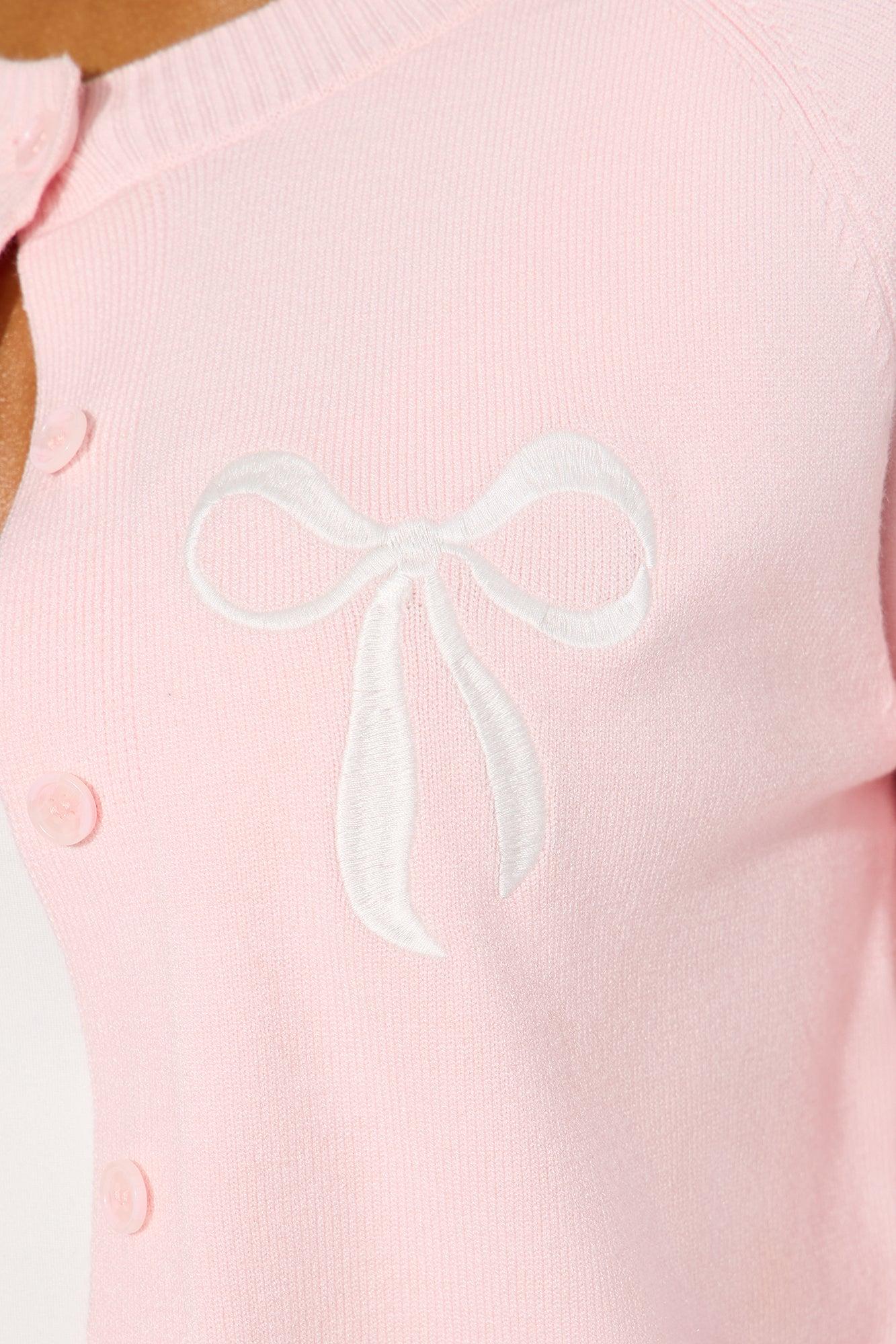 Put A Bow On It Cardigan Sweater - Pink Female Product Image