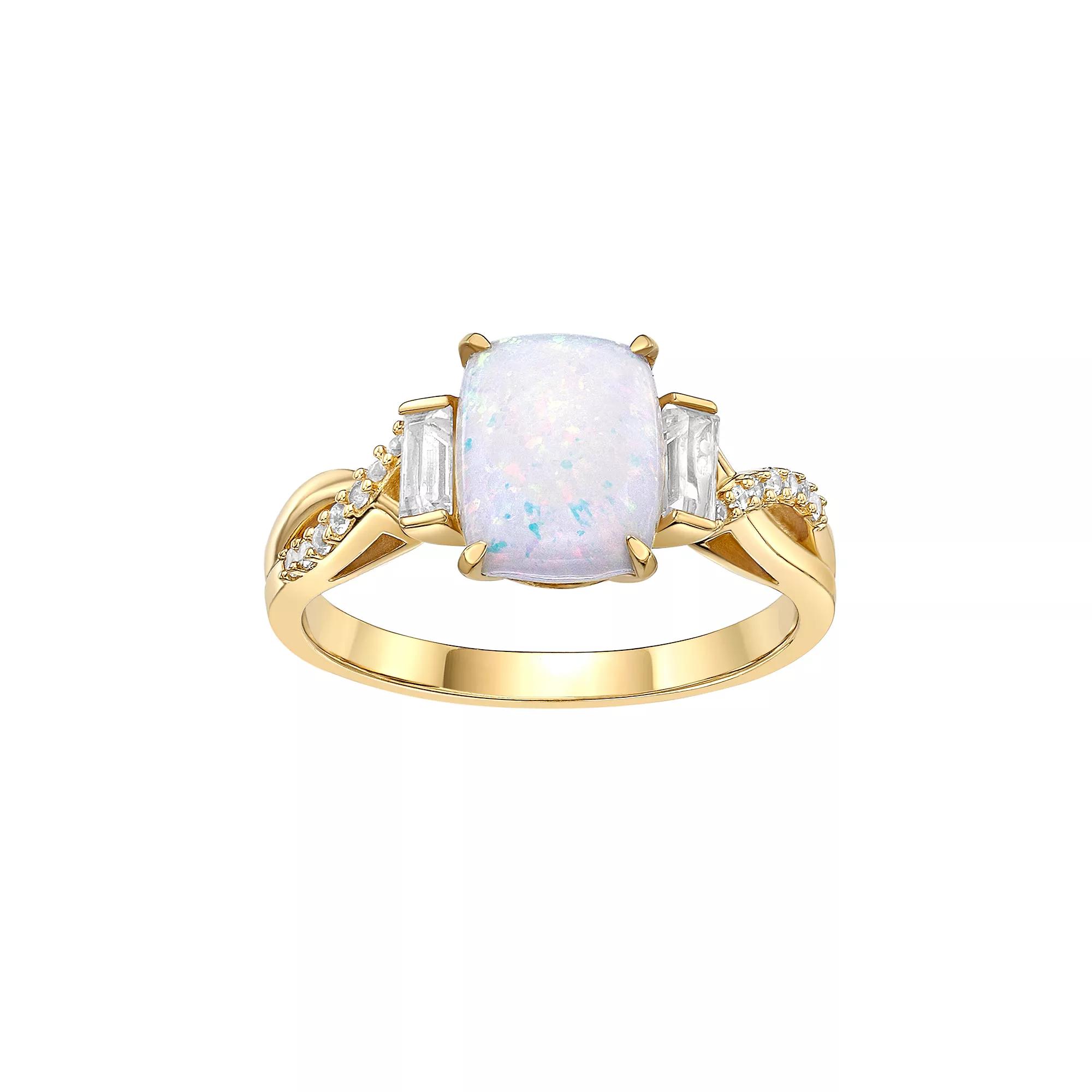 Gemminded 18 Gold Over Silver Lab-Created White Opal Baguette Ring, Womens Gold Tone Product Image